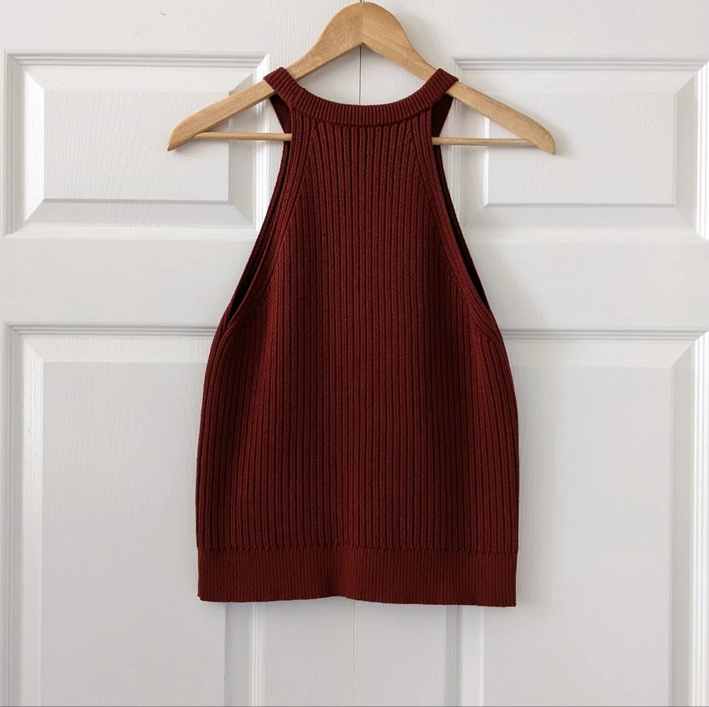 Theory Waxson Prosecco Ribbed Knit Sweater Tank | Burnt Paprika | Medium - Picture 13 of 14
